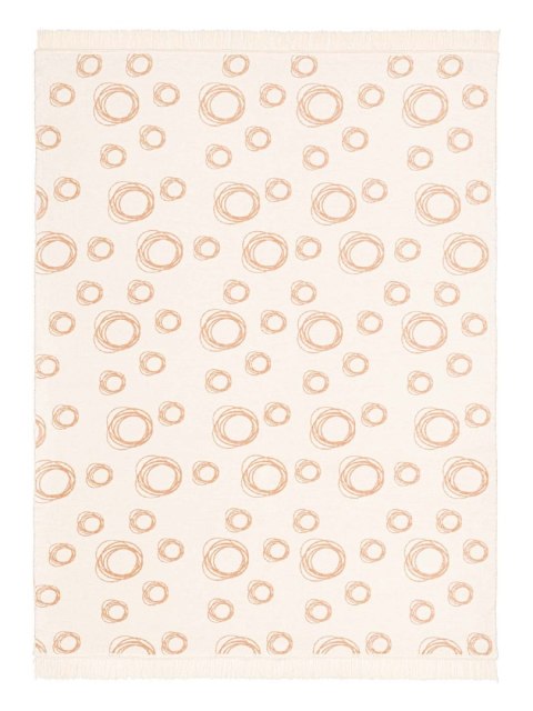 Koc bawełniany akrylowy 150x200 2140/2 Bańki mydlane beżowy kremowy narzuta pled wykończony frędzlami SG