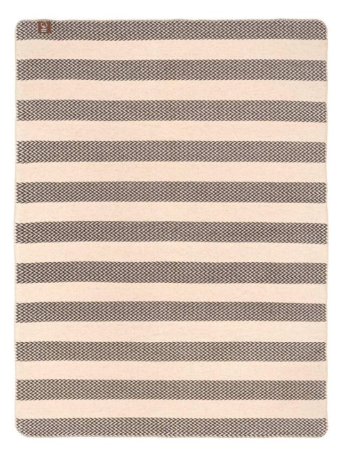 Koc bawełniany akrylowy 150x200 2143/3 Pasy brązowy w zygzaki narzuta pled wykończony szydełkiem SG