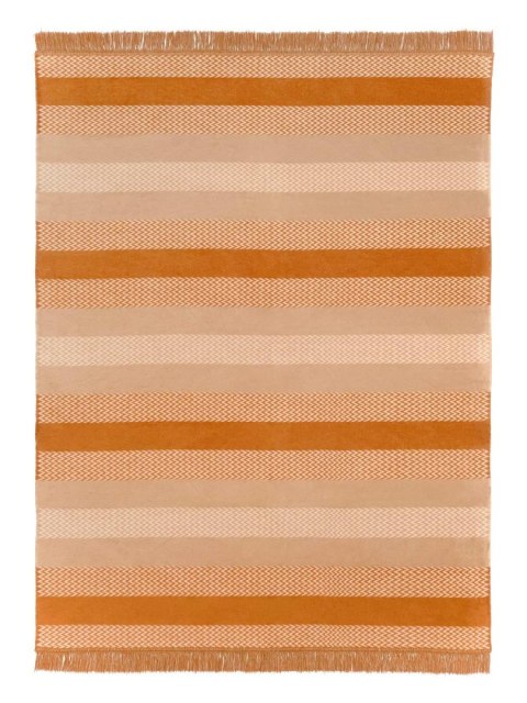 Koc bawełniany akrylowy 150x200 2144/3 Pasy w zygzaki narzuta rudy pled wykończony frędzlami SG