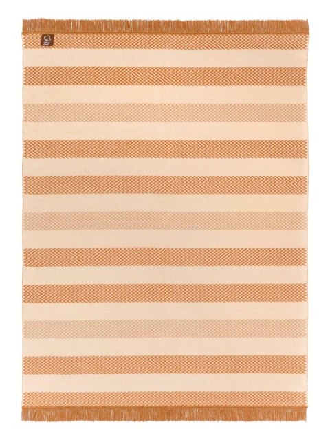 Koc bawełniany akrylowy 150x200 2144/3 Pasy w zygzaki narzuta rudy pled wykończony frędzlami SG
