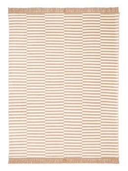 Koc bawełniany akrylowy 150x200 2147/3 Plażowe paseczki beżwowy narzuta pled wykończony frędzlami SG