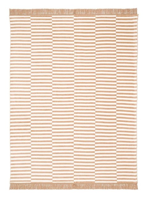 Koc bawełniany akrylowy 150x200 2147/3 Plażowe paseczki beżwowy narzuta pled wykończony frędzlami SG