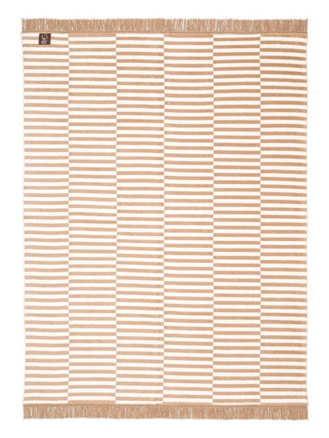 Koc bawełniany akrylowy 150x200 2147/3 Plażowe paseczki beżwowy narzuta pled wykończony frędzlami SG