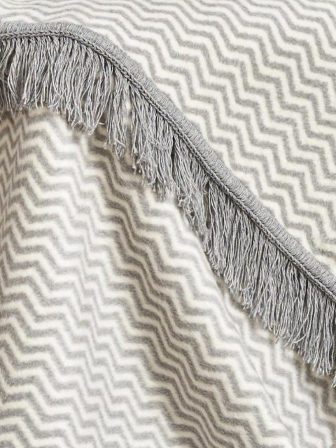 Koc bawełniany akrylowy 150x200 2149/1 Zygzak szary narzuta pled wykończony frędzlami SG