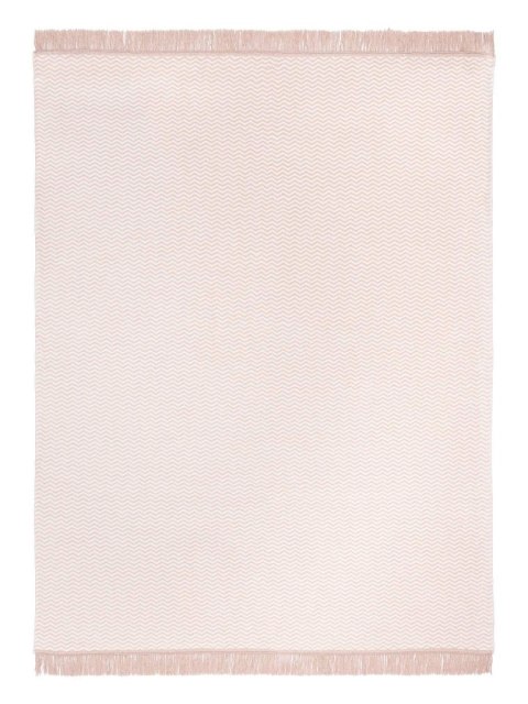 Koc bawełniany akrylowy 150x200 2149/2 Zygzak pudrowy narzuta pled wykończony frędzlami SG