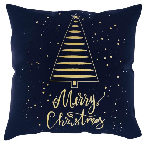Poszewka świąteczna 45x45 Tree granatowa złota choinka Merry Christmas BN23
