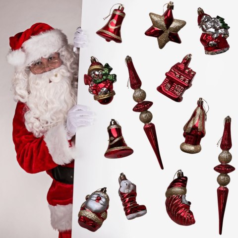 Zestaw 12 ozdób MIX czerwony RETRO