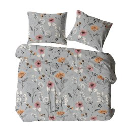 Pościel flanelowa 140x200 1711N szara wielokolorowa kwiaty na guziki Flanela Komfort