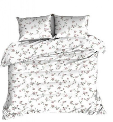 Pościel flanelowa 160x200 biała różowa kwiaty 1228 Flanela Max