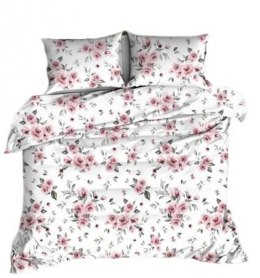 Pościel flanelowa 160x200 biała różowa kwiaty 1436 Flanela Max
