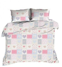 Pościel flanelowa 160x200 różowa niebieska serca paczłork 1109 Flanela Max