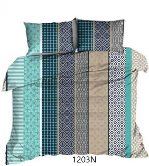 Pościel flanelowa 160x200 turkusowa miętowa pasy 1203 Flanela Max