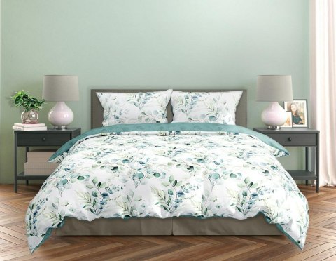 Pościel satynowa 140x200 Milargo Verde 006 biała zielona liście z jedną poszewką Faro