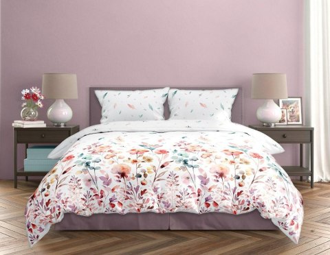 Pościel satynowa 160x200 Milargo Verde 001 biała kolorowa kwiaty Faro