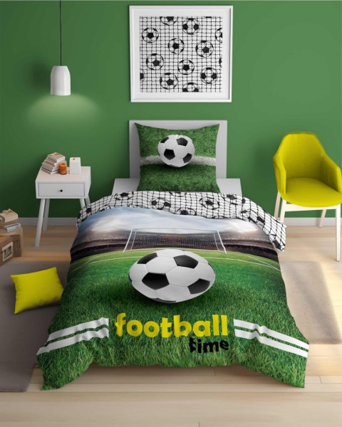 Pościel świecąca w ciemności 140x200 Piłka nożna biała czarna zielona 5206 A Fluo 40