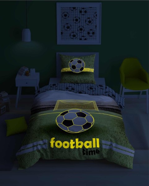 Pościel świecąca w ciemności 140x200 Piłka nożna biała czarna zielona 5206 A Fluo 40