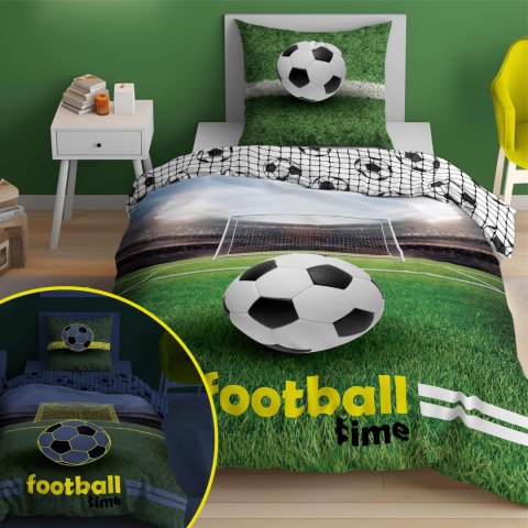 Pościel świecąca w ciemności 140x200 Piłka nożna biała czarna zielona 5206 A Fluo 40