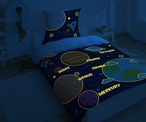 Pościel świecąca w ciemności 160x200 Kosmos planety gwiazdy bawełniana 3038 A 4273