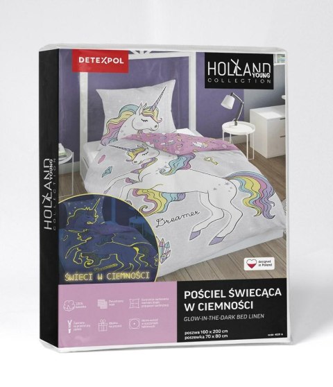 Pościel świecąca w ciemności 160x200 jednorożec wesoły 4031 A bawełniana Fluo 133
