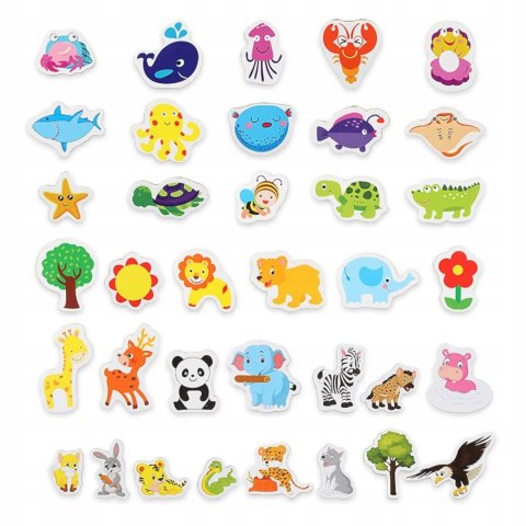 Magnesy na lodówkę zwierzęta piankowe 36 elementów pojemnik