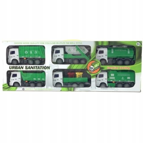 Zestaw 6 pojazdów do wywozu śmieci ruchome elementy śmieciarka 6H