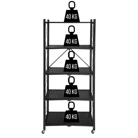 Regał składany GESTEL 5 poziomów czarny na kółkach