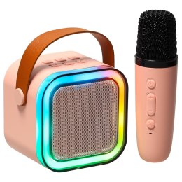 Zestaw do karaoke głośnik Bluetooth mikrofon USB LED różowy
