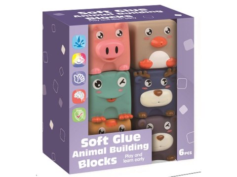 Edukacyjny zestaw klocków dla malucha, Miękkie, Duże Klocki Zwierzęta 6 sztuk