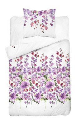 Pościel bawełniana 140x200 biała fioletowa kwiatki 5252 A Bawełna 48
