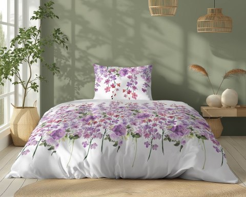 Pościel bawełniana 140x200 biała fioletowa kwiatki 5252 A Bawełna 48