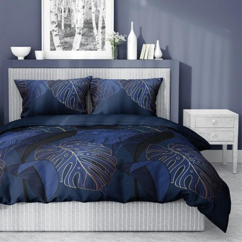 Pościel satynowa 180x200 4456 B granatowa złota liście Home Satin 126