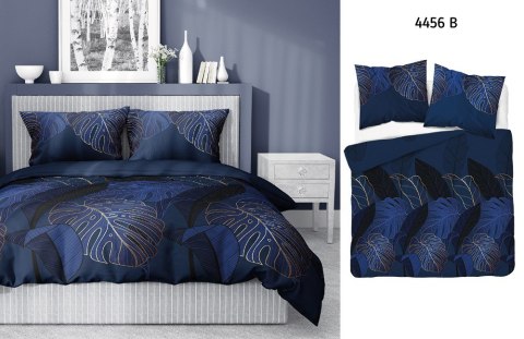 Pościel satynowa 180x200 4456 B granatowa złota liście Home Satin 126