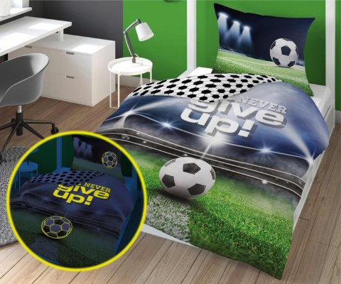 Pościel świecąca w ciemności 140x200 piłka nożna never give up 4640 A Fluo 10