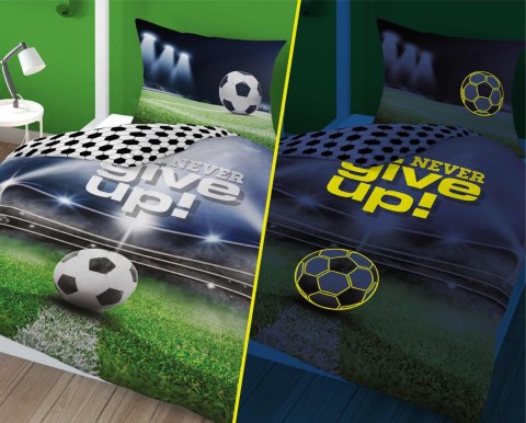Pościel świecąca w ciemności 140x200 piłka nożna never give up 4640 A Fluo 10