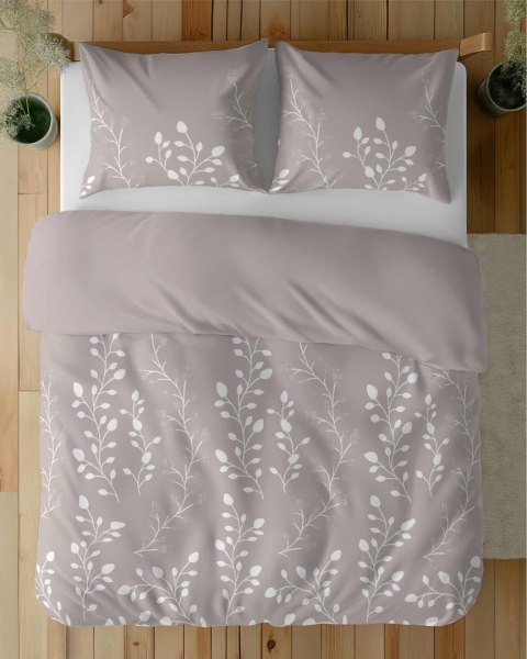 Pościel z mikrosatyny 160x200 beżowa biała liście 5346 A Micro 57