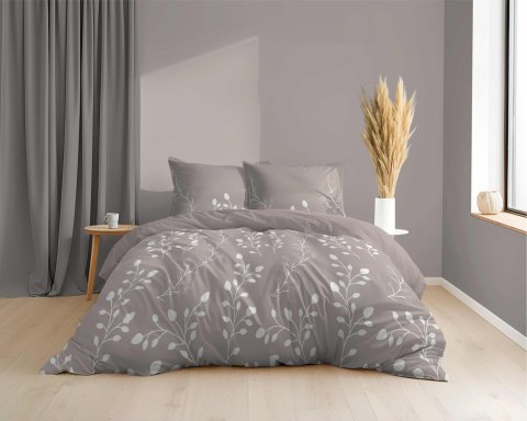 Pościel z mikrosatyny 160x200 beżowa biała liście 5346 A Micro 57