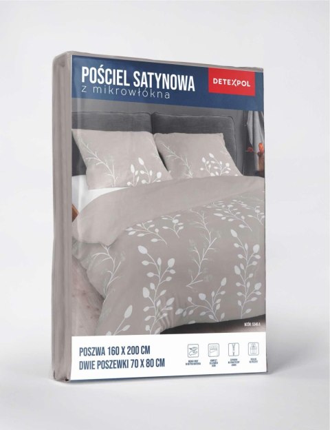 Pościel z mikrosatyny 160x200 beżowa biała liście 5346 A Micro 57