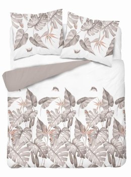 Pościel z mikrosatyny 160x200 biała beżowa cappuccino liście 5473 A Micro 57