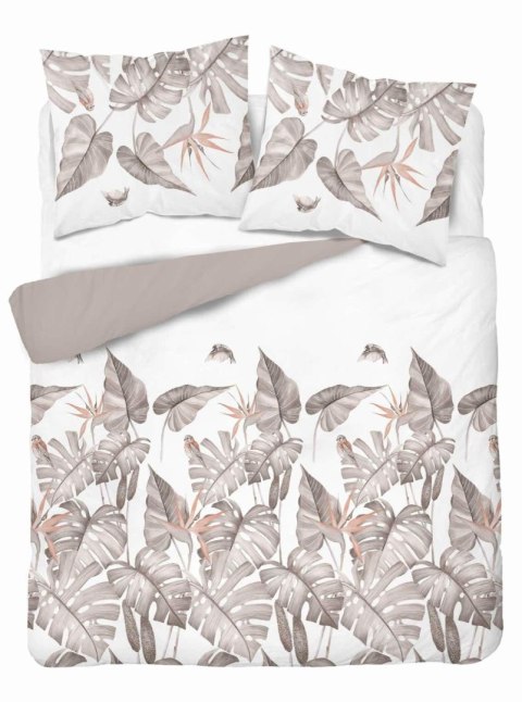 Pościel z mikrosatyny 160x200 biała beżowa cappuccino liście 5473 A Micro 57