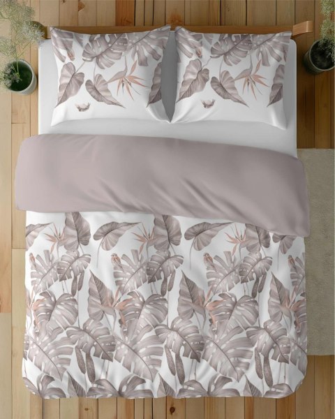 Pościel z mikrosatyny 160x200 biała beżowa cappuccino liście 5473 A Micro 57