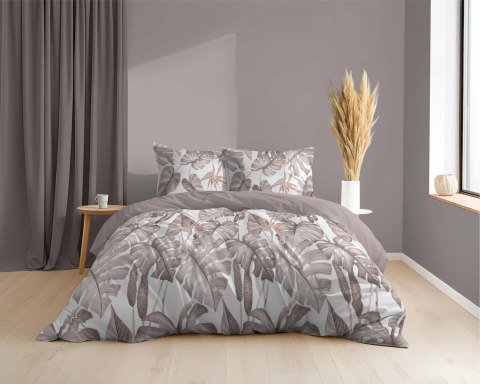 Pościel z mikrosatyny 160x200 biała beżowa cappuccino liście 5473 A Micro 57