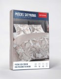 Pościel z mikrosatyny 160x200 biała beżowa cappuccino liście 5473 A Micro 57