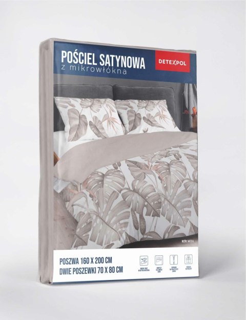 Pościel z mikrosatyny 160x200 biała beżowa cappuccino liście 5473 A Micro 57
