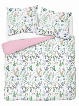 Pościel z mikrosatyny 160x200 biała różowa wielokolorowa kwiaty paprocie 5352 A Micro 57