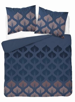 Pościel z mikrosatyny 160x200 granatowa beżowa ciemna liście 5471 A Micro 57