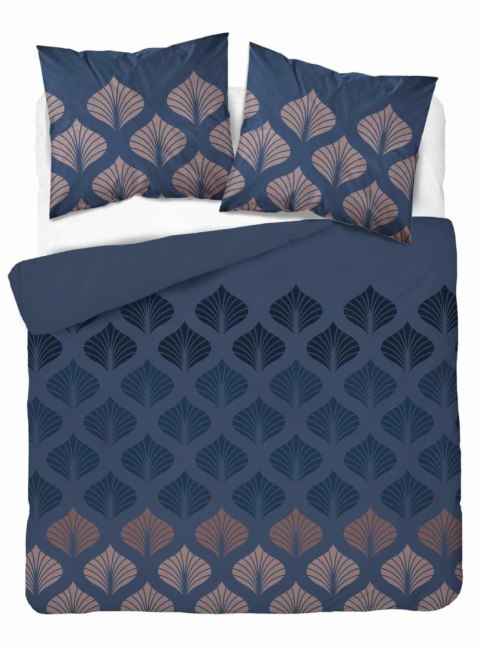 Pościel z mikrosatyny 160x200 granatowa beżowa ciemna liście 5471 A Micro 57