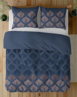 Pościel z mikrosatyny 160x200 granatowa beżowa ciemna liście 5471 A Micro 57