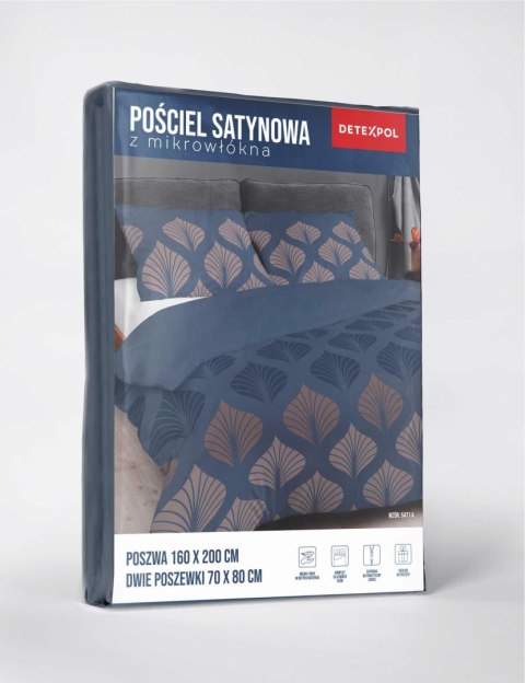 Pościel z mikrosatyny 160x200 granatowa beżowa ciemna liście 5471 A Micro 57