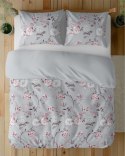 Pościel z mikrosatyny 160x200 miętowa ciemna szara różowa kwiaty 5350 A Micro 57
