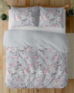 Pościel z mikrosatyny 160x200 miętowa ciemna szara różowa kwiaty 5350 A Micro 57